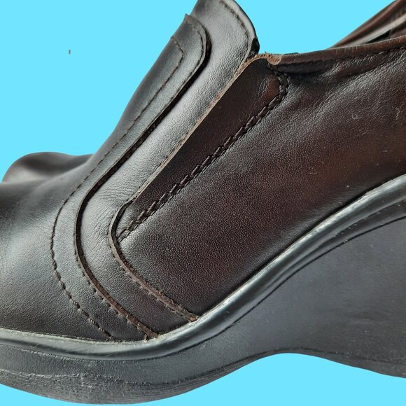 Vintage 90s Y2K Chunky Heel Wedge Loafers brown Leather Womens US 8 - Picture 3 of 11